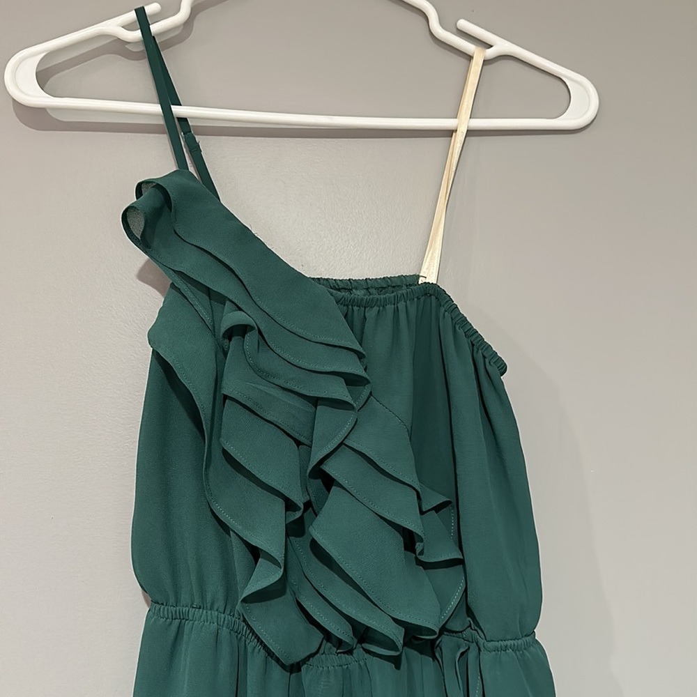 BCBG Ruffled, One Shoulder, Green Dress - Picture 2 of 5